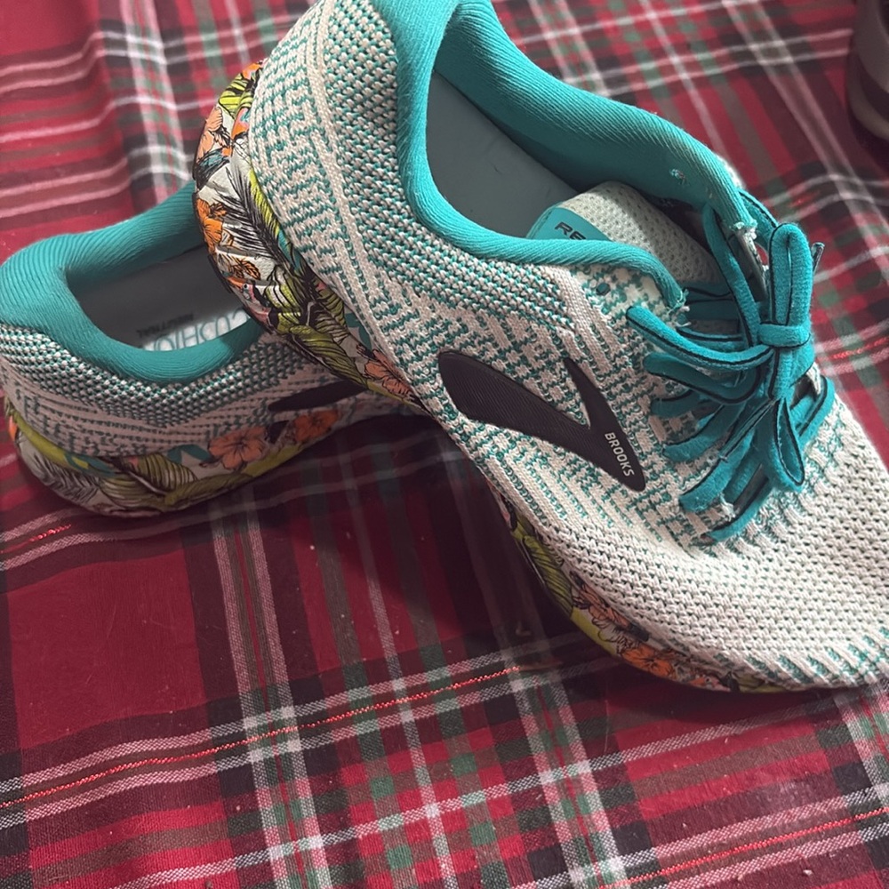 Brooks Women's Teal, White and Black Floral-Trim Running Shoes